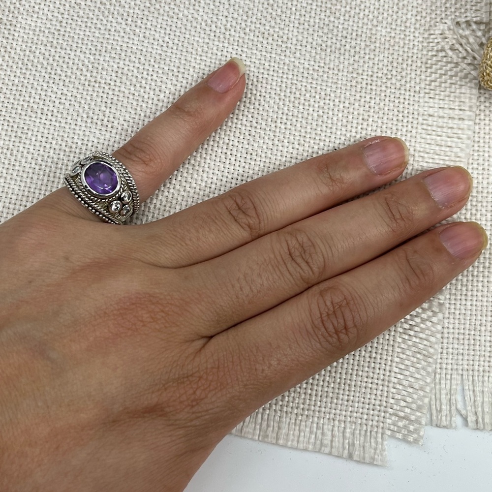 Vintage Judith Ripka Sterling Silver Amethyst Statement Ring – Size 5.75 - Picture 6 of 16
